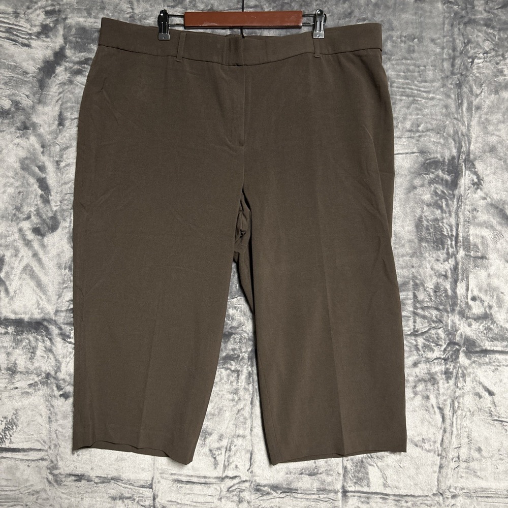 Larry Levine Women's 22W Brown Cropped‎ Trouser Pants Stretch Career Business
